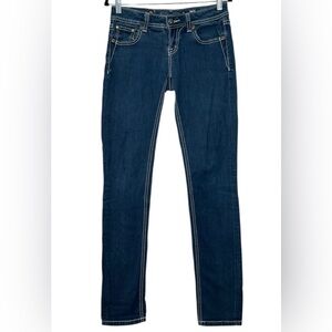 Miss Me Easy Skinny Dark Blue Denim Jeans Size 25 Fleur De Lis Jewel Pockets